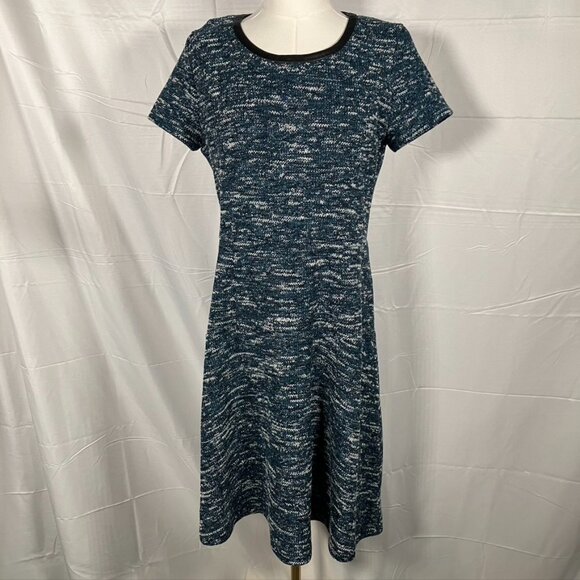 Talbots Tweed Fit & Flare Short Sleeve Crew Neck Dress Womens 10P Teal Black New - Picture 9 of 15